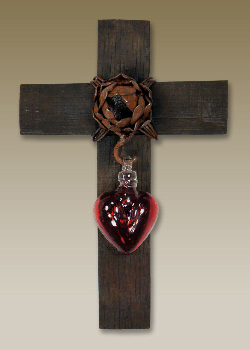 Red Glass Heart Wall Cross - Small