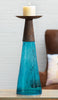 Reversible Candle Holder / Vase with Crackled Turquoise Glass and Candle - Medium