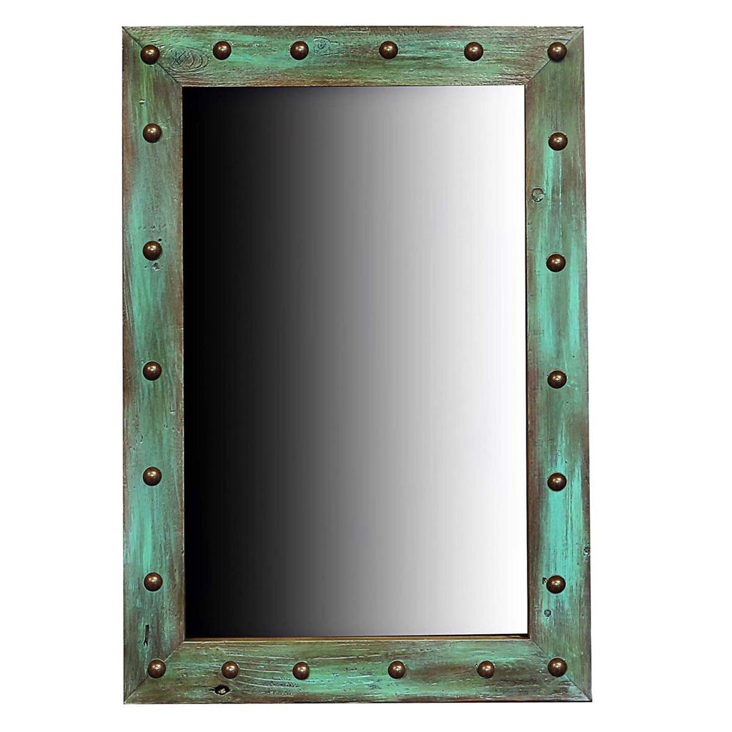 Turquoise Nailhead Trimmed Mirror
