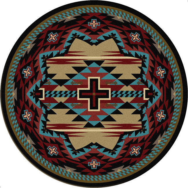 Rustic Cross Blue Southwestern Rug - 8 Ft. Round