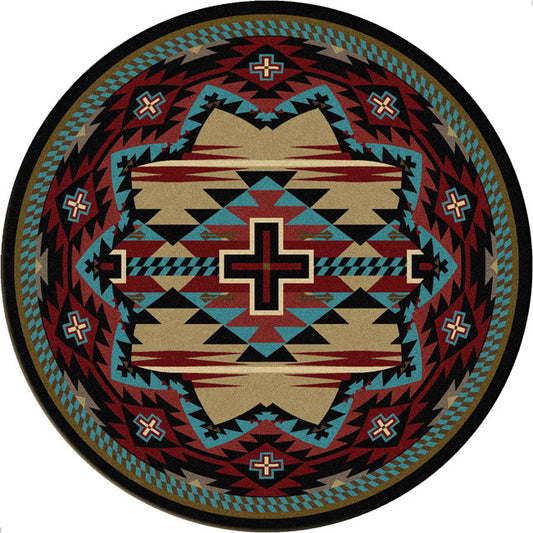 Rustic Cross Blue Southwestern Rug - 8 Ft. Round