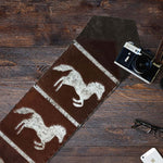 Fringed Running Horses Dark Brown Table Runner - 96 Inch
