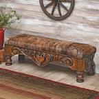 Western Scroll Carved Cowhide Bench