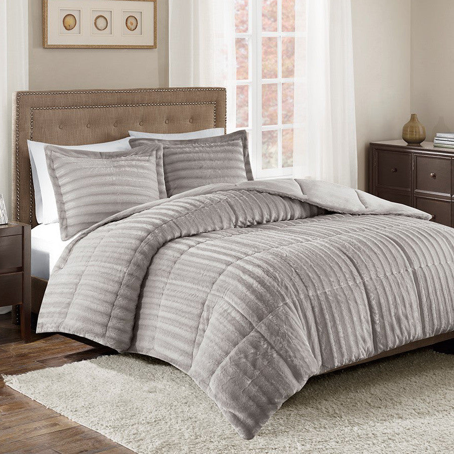 Logan Gray Faux Fur Bedding Collection