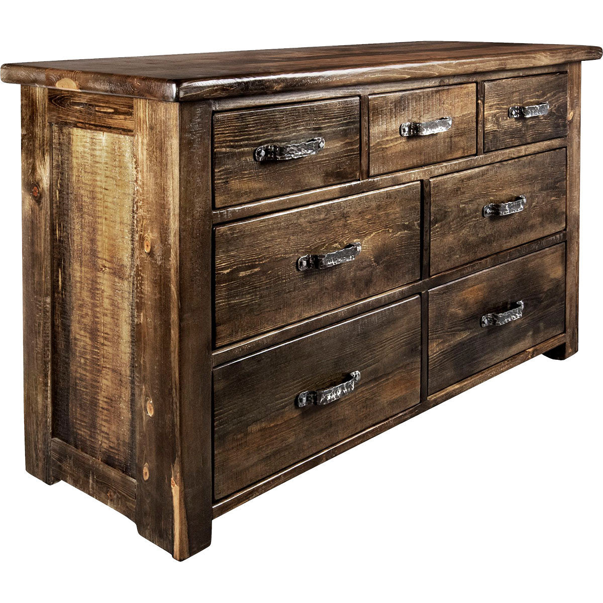 Lima Sawn 7 Drawer Dresser with Iron & Provincial Stain