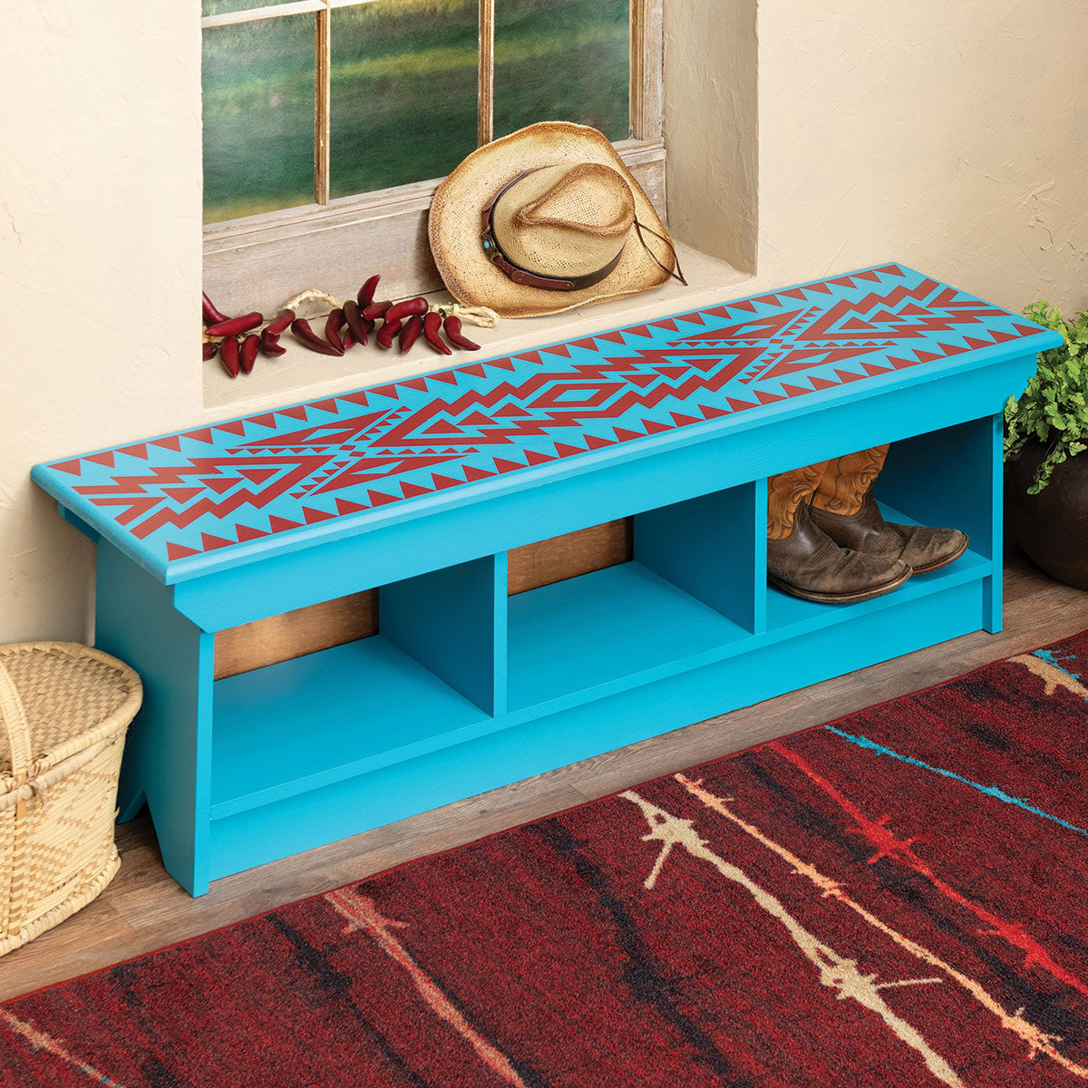 Turquoise Bench Rustic Tables: Mojave Arrows Turquoise Bench | Lone Star Western Decor