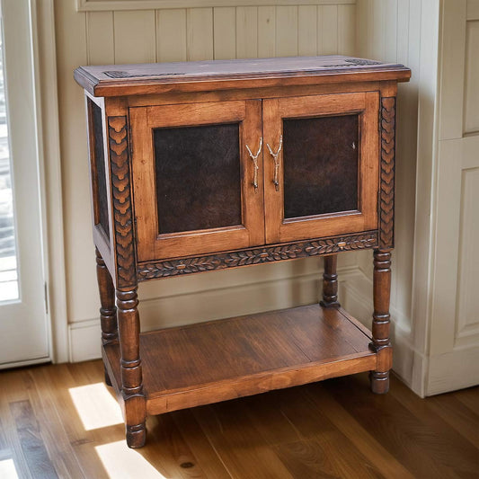 Rustic Ranch Cowhide Bar Cabinet