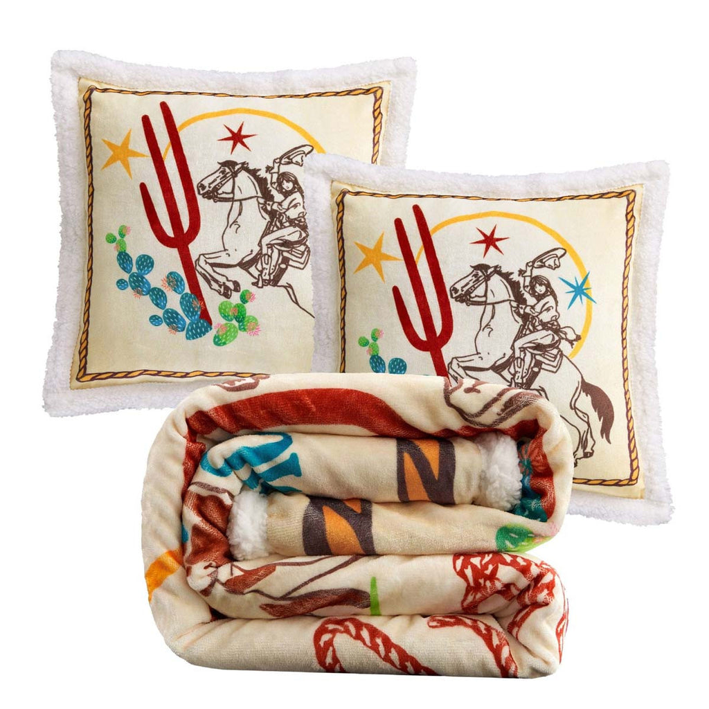 Western Adventure Throw & Rider's Salute Pillows Set (3pc)