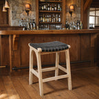 Tupelo Braided Leather Barstool - Black with Natural Finish