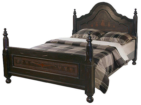 Spanish Bed - Queen - Posse on Back/Steer w-Brands Footboard