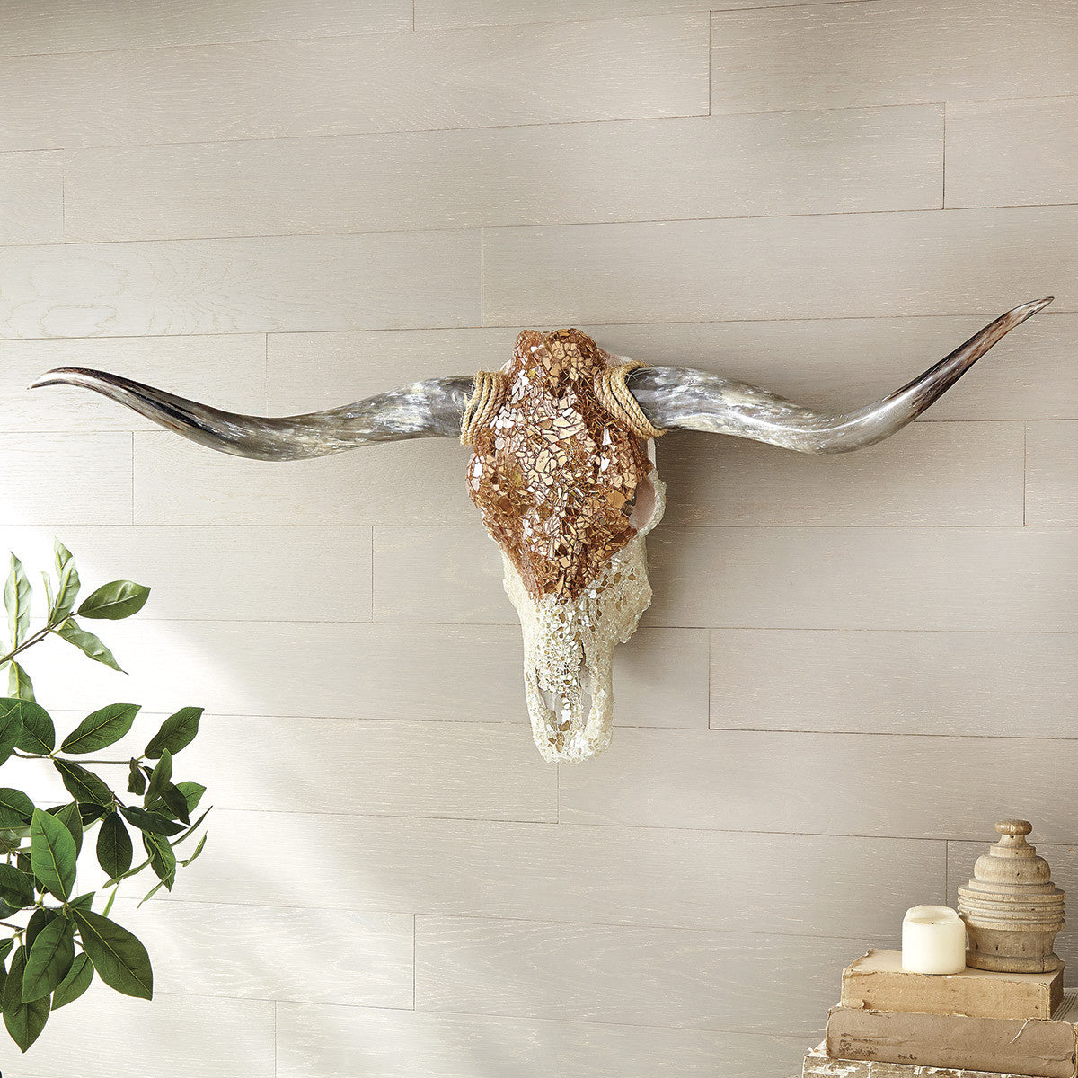 Authentic Longhorn Skull with Rose Gold Ombre Glass