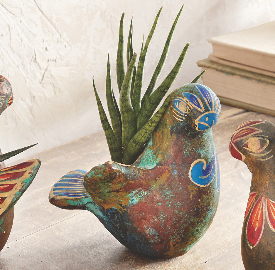 Painted Desert Clay Bird Planter - Turquoise