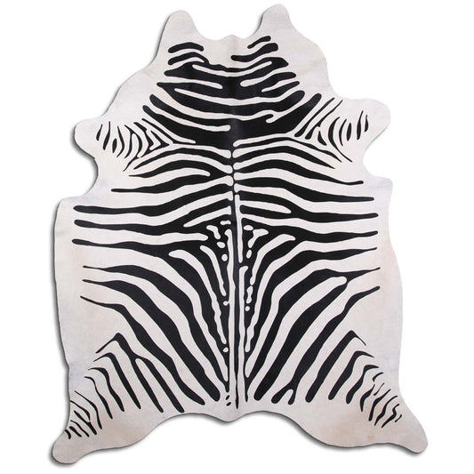 Zebra Printed White Cowhide Rug