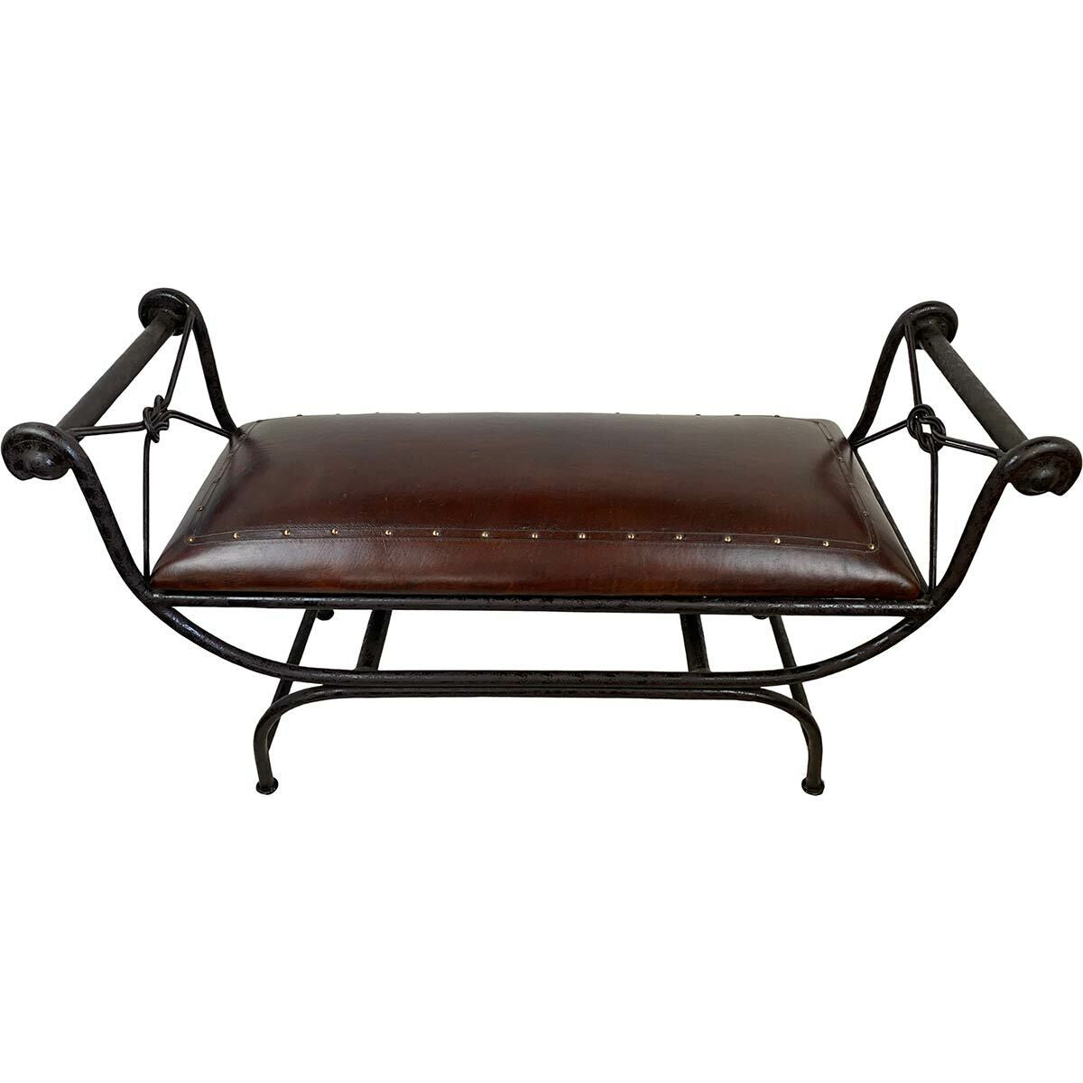 Double Vanity Bench with Tacks - Antique Brown