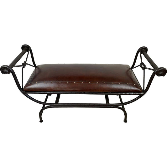 Double Vanity Bench with Tacks - Antique Brown