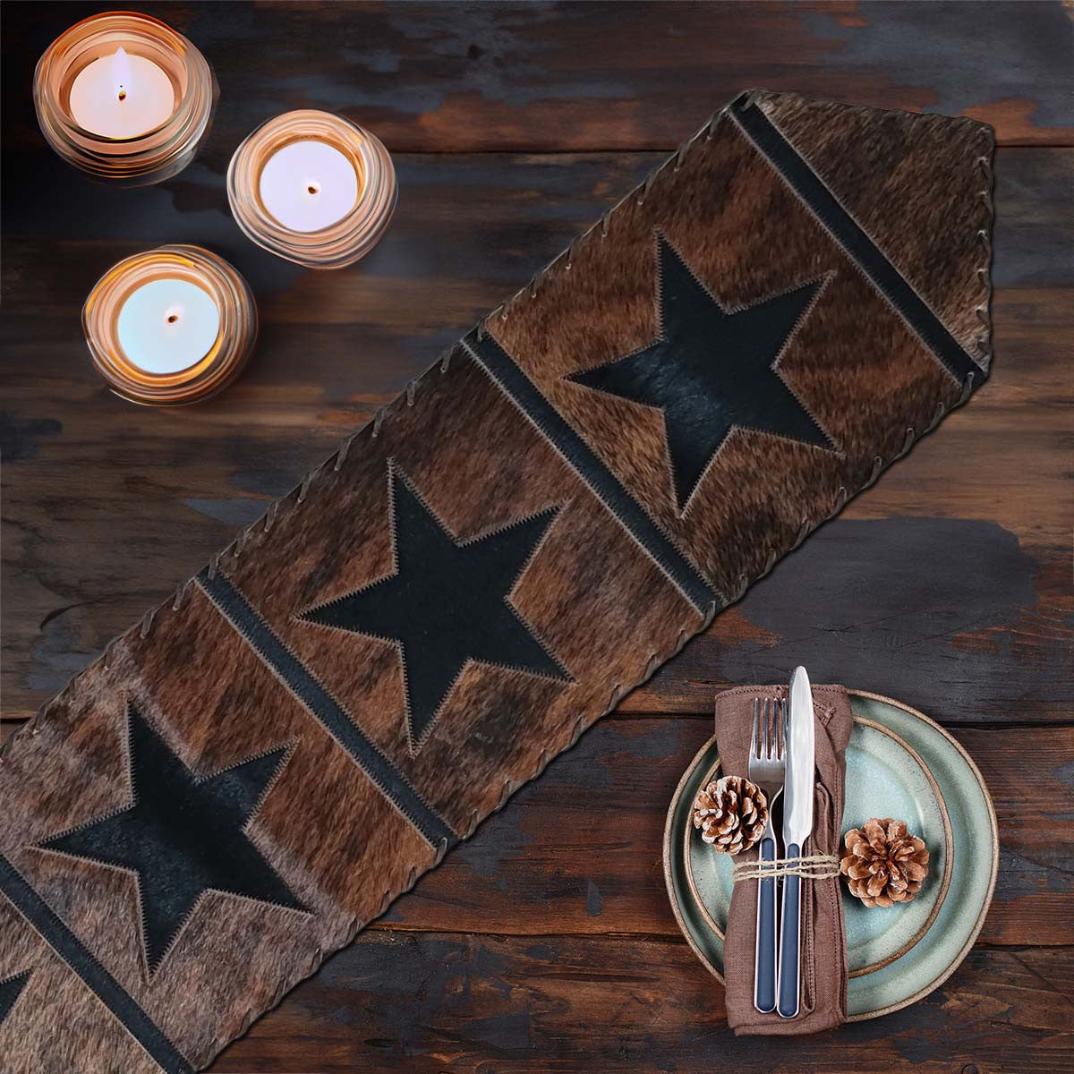 Texas Star Cowhide Table Runner - 96 Inch