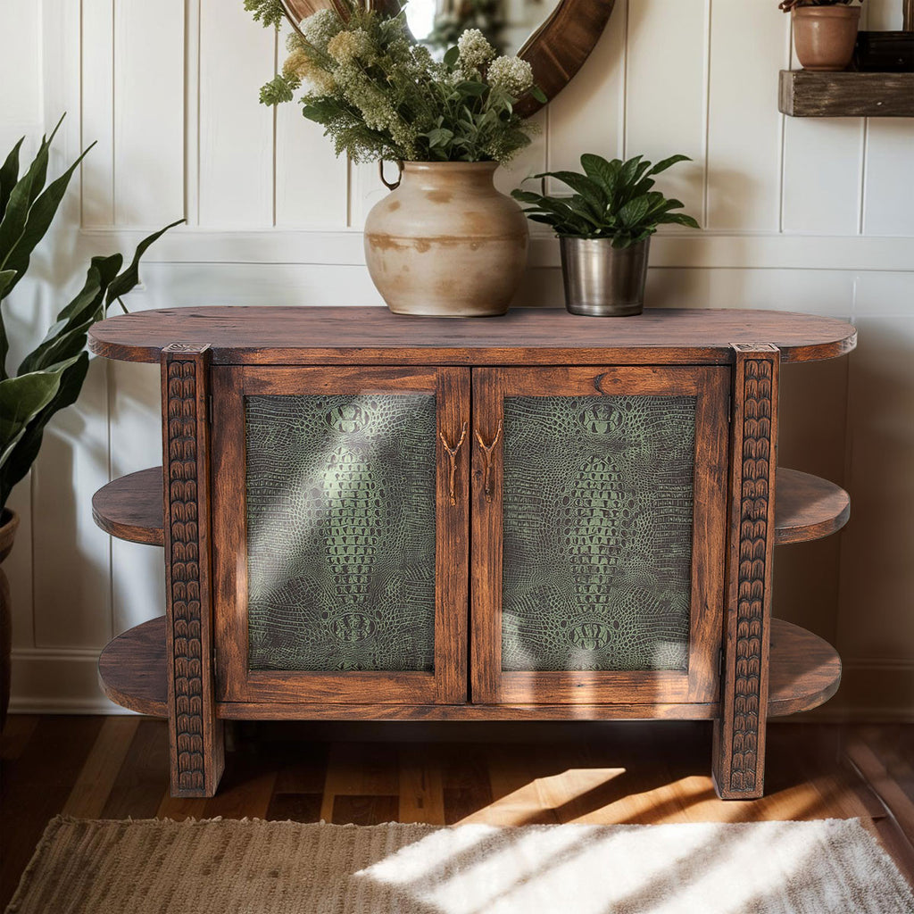 Trapper Wood Buffet with Embossed Leather Panels