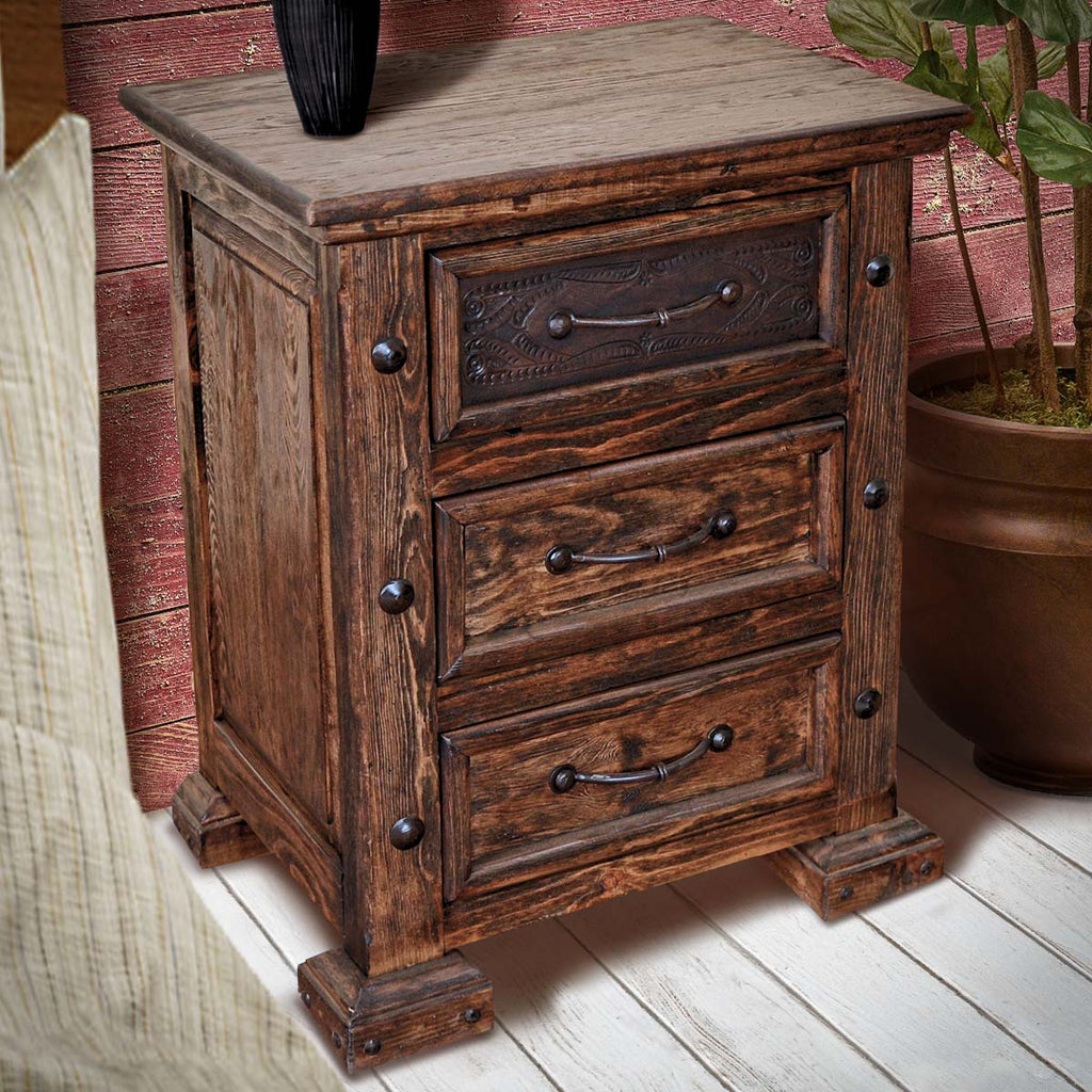 Leather Tooled Panel Nightstand