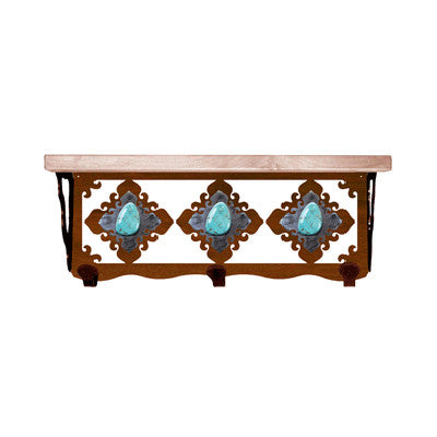 Turquoise Stone 20 Inch Pine Hook Shelf