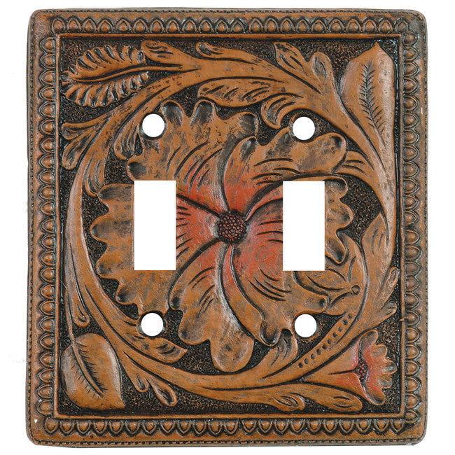Tooled Leather Double Switch Plate Cover