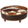 Ranch Collection Round Tricolor Cowhide Ottoman - 36 Inch