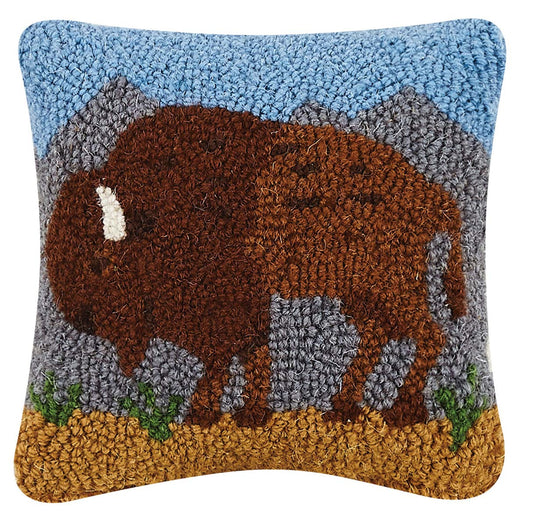Majesty Buffalo Hooked Pillow - OUT OF STOCK UNTIL 07/16/2026