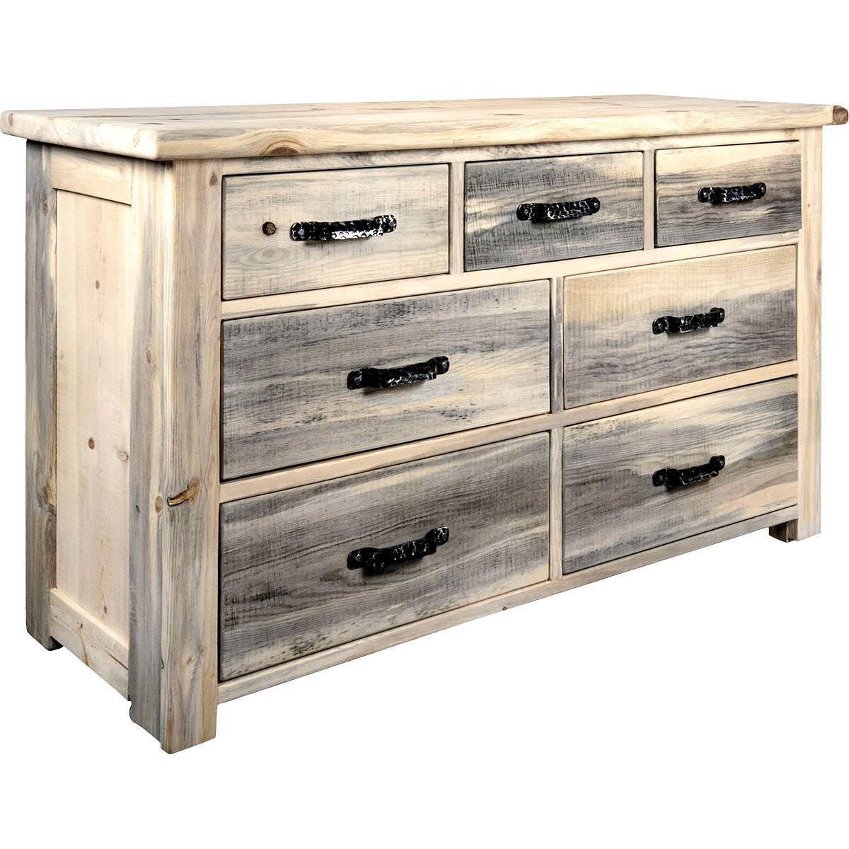 Lima Sawn 7 Drawer Dresser with Iron & Clear Lacquer