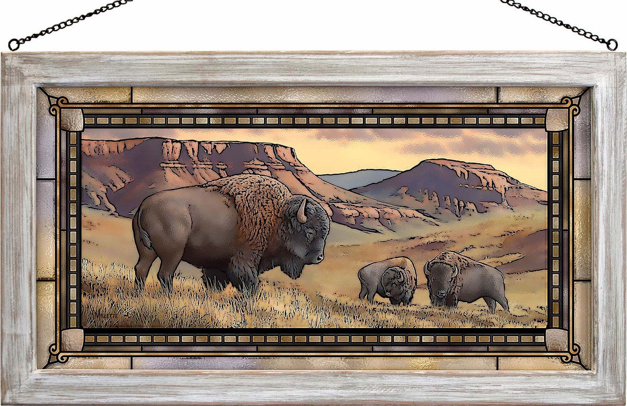 Buffalo Ridge Stained Glass Art - White Frame
