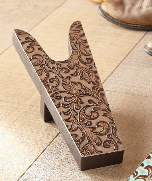 Floral Tan Tooled Leather Boot Jack