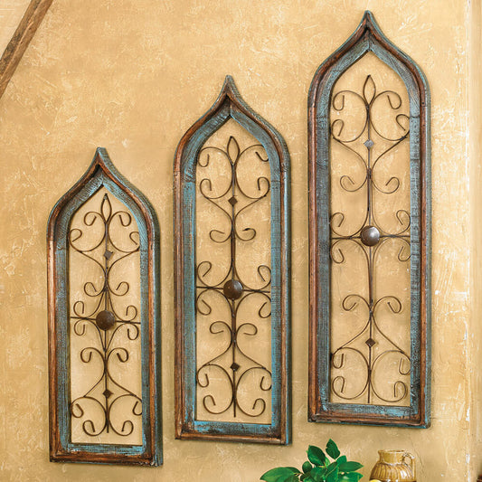 Distressed Turquoise Window Wall Hangings - Set of 3