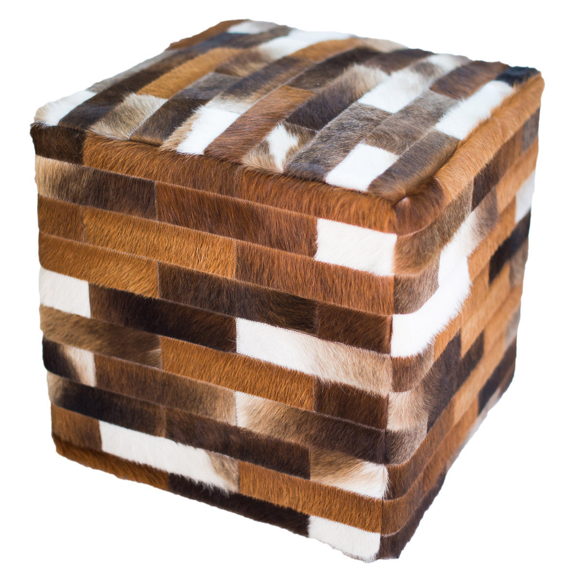 Cowhide Mosaic Ottoman - Dark Brown