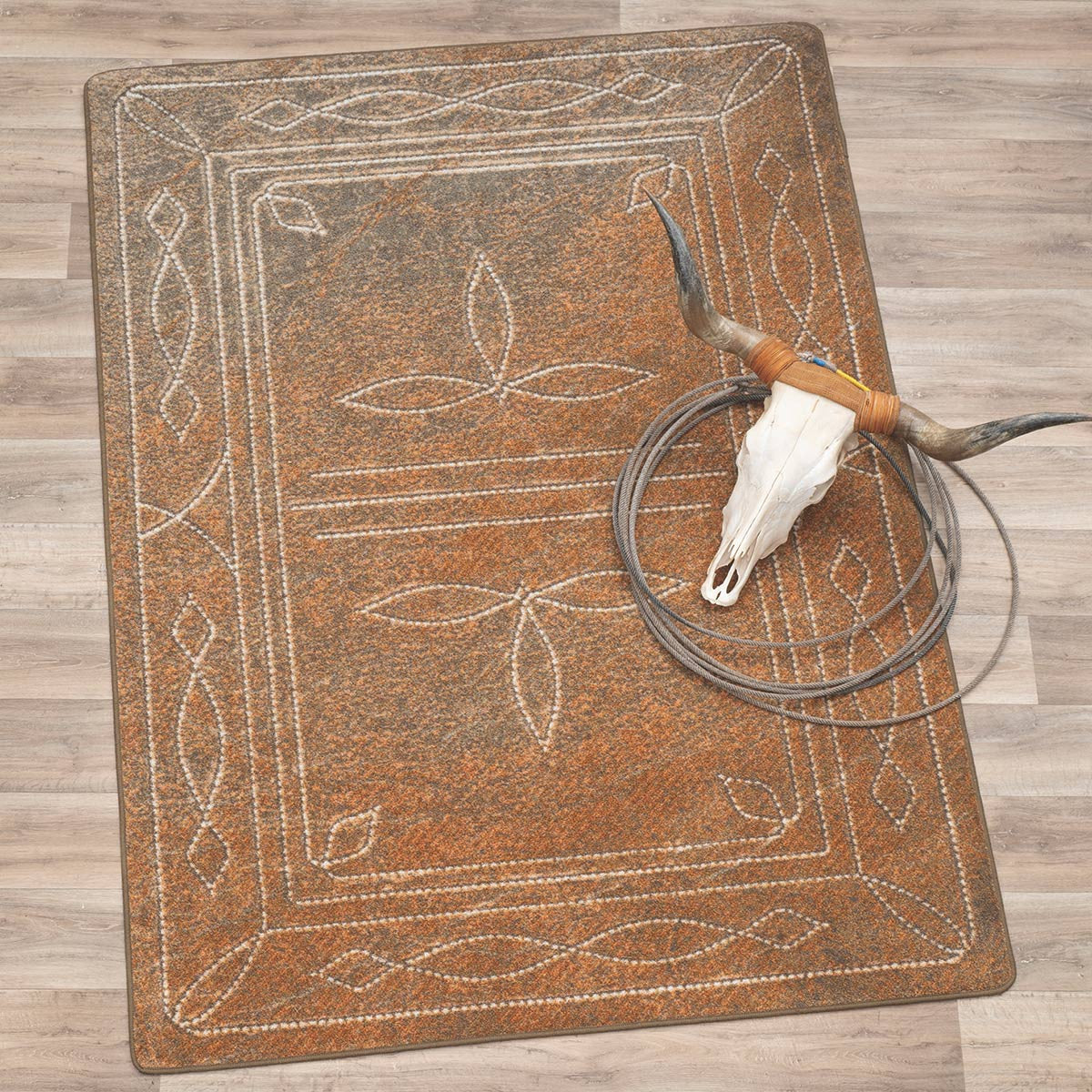 Western Boot Stitched Tan Rug - 11 x 13