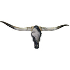 Authentic Longhorn Skull with Salt & Pepper Cowhide & Black Glass