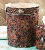 Western Tooled Leather Waste Basket- SALE - OUT OF STOCK UNTIL 10/10/2026