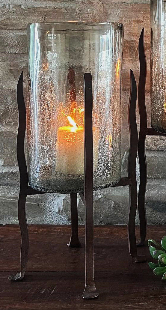 Granulated Clear Glass Cylinder on Tower Base - Medium