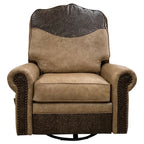 Frontiersman Swivel Recliner - Palio Camel Leather & Floral Bone Black Leather