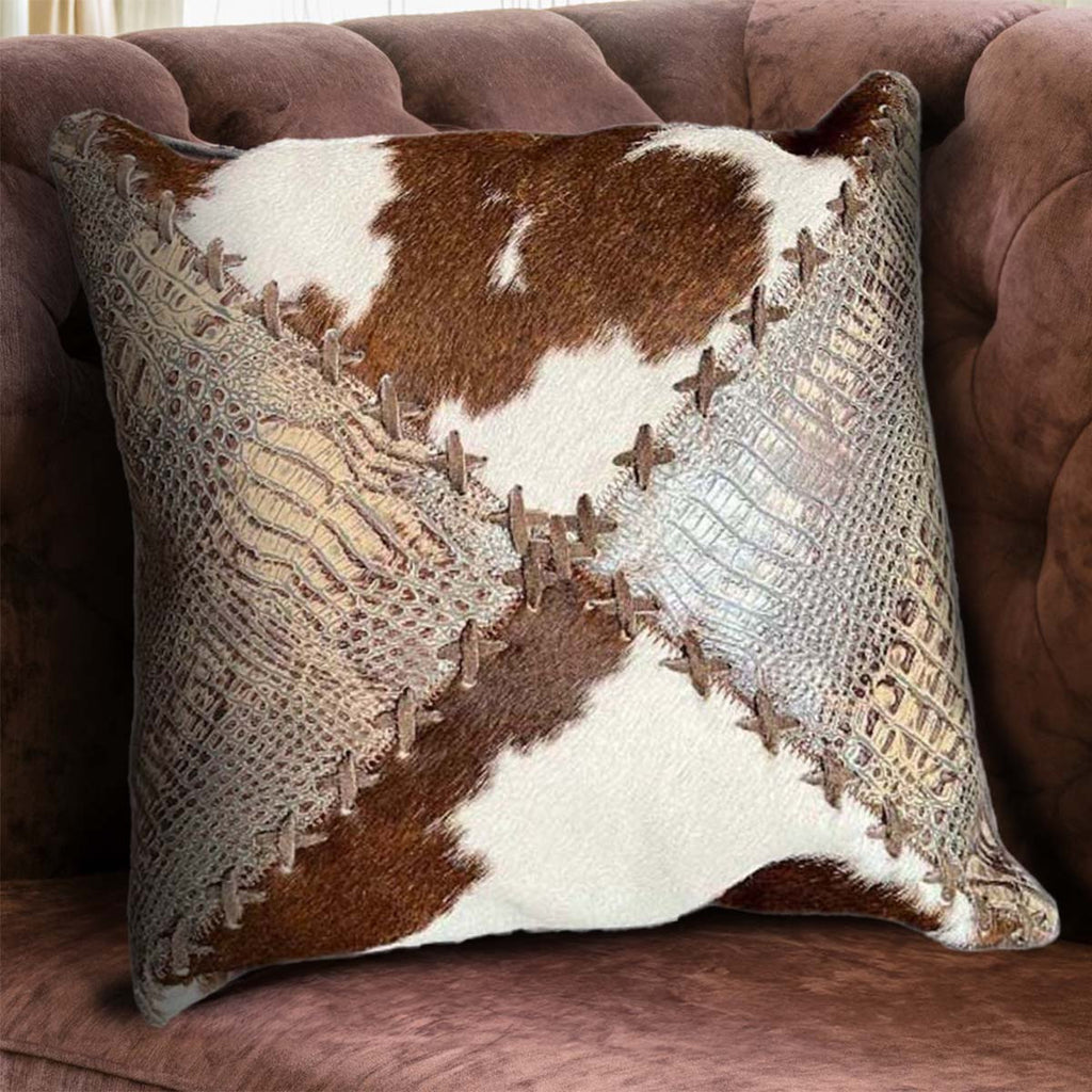 Cowhide & Faux Gator Embossed Pillow