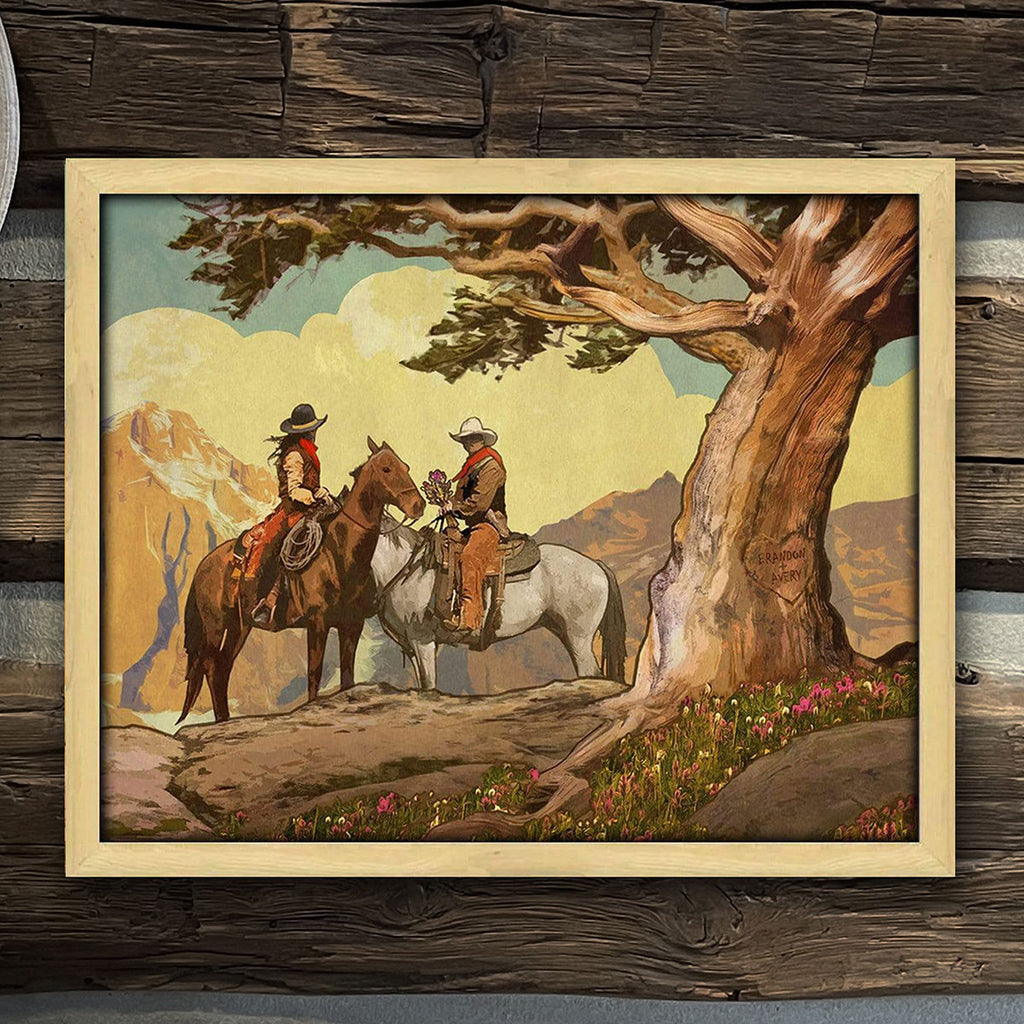 Cowboy & Cowgirl Personalized Framed Canvas - Small