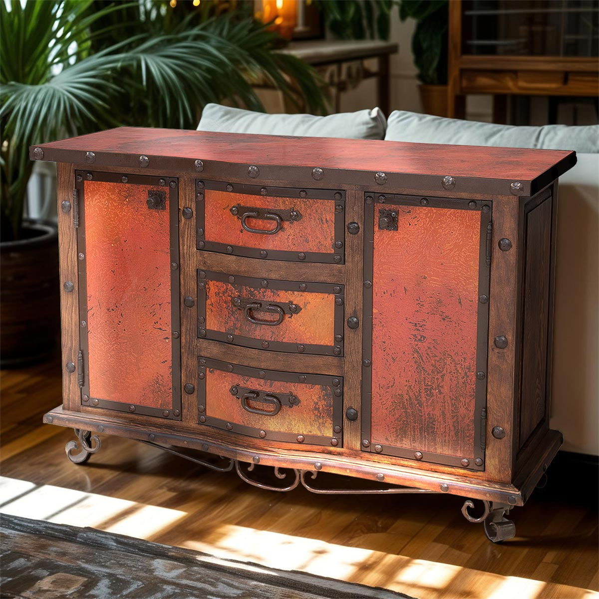 Sunfire Carved Wood & Copper Buffet