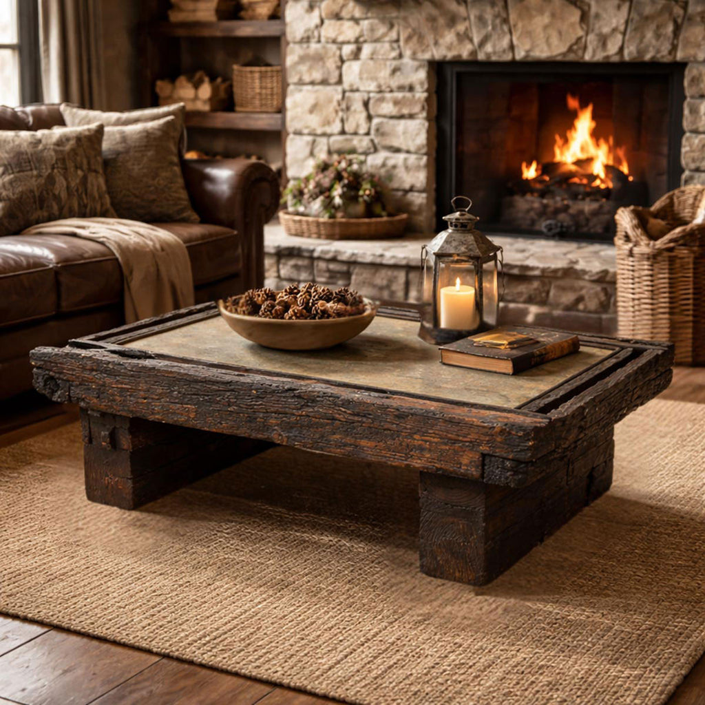 Mountaineer Old Wood Coffee Table with Copper Top