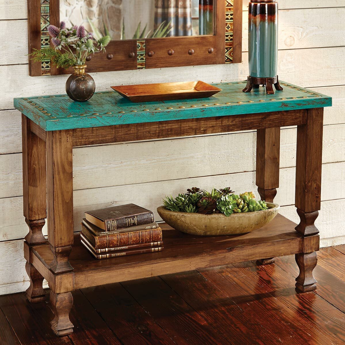 Turquoise Hall Table Turquoise Silver Trails Console Table | Lone Star Western Decor