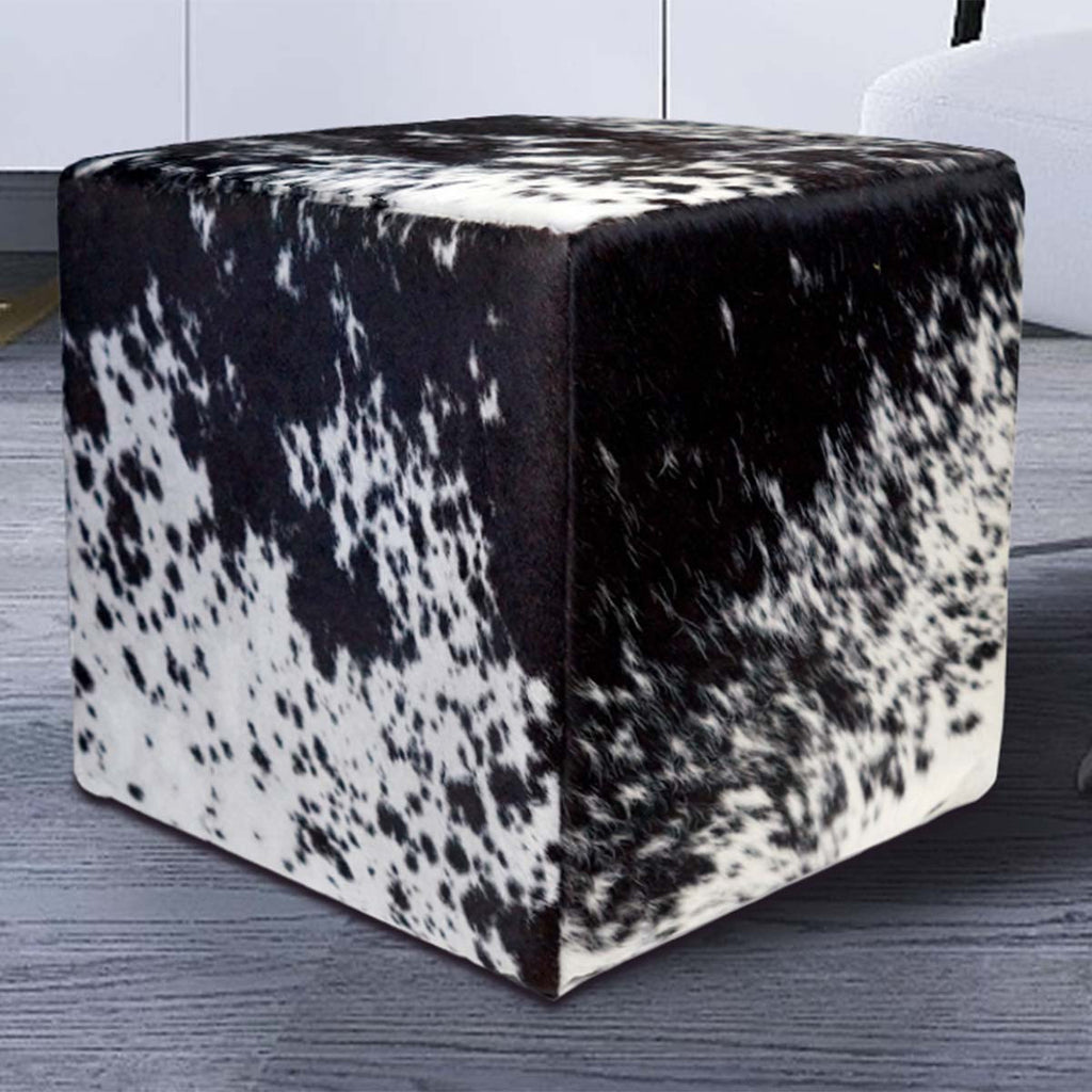 Salt & Pepper Cowhide Square Pouf