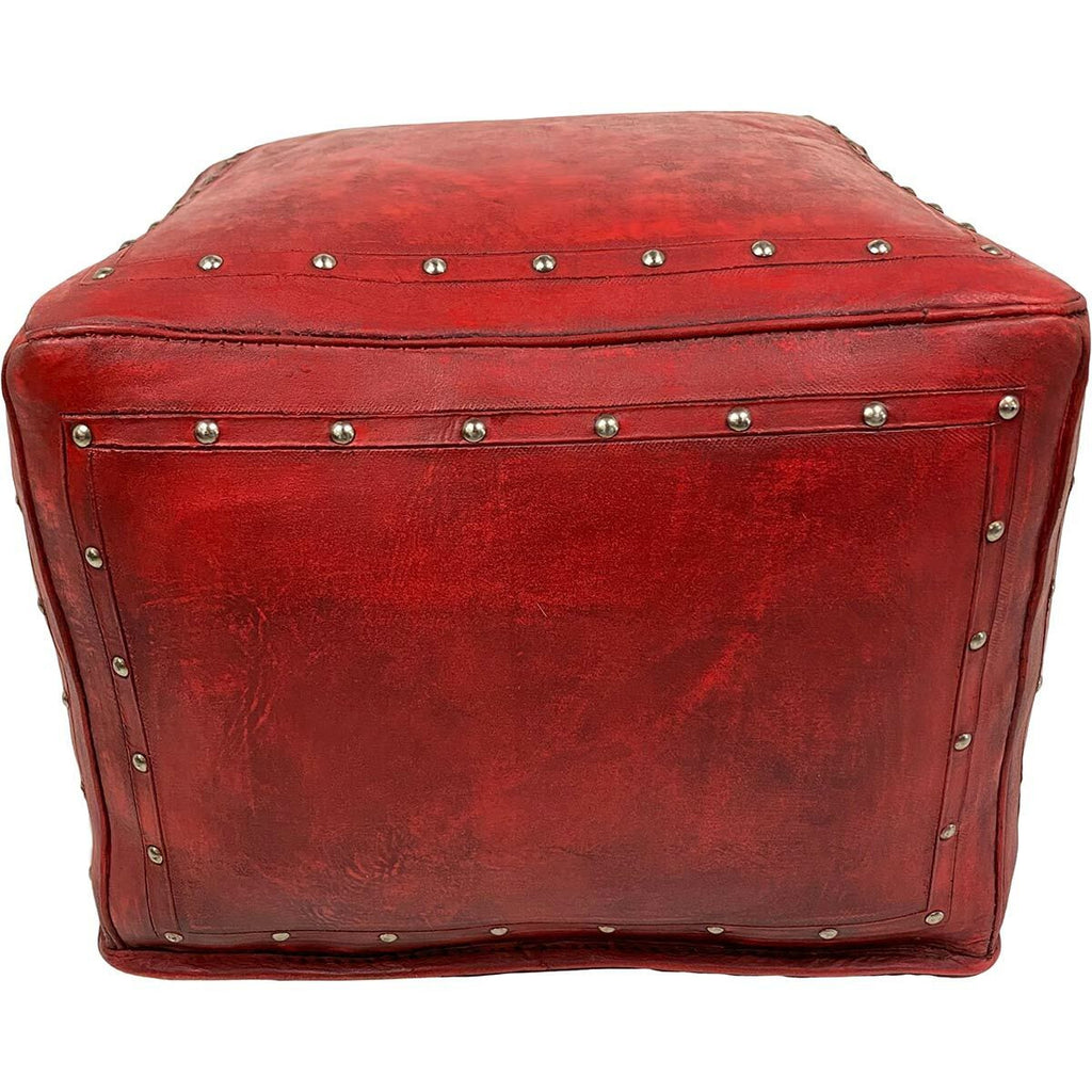 Large Square Ottoman with Tacks - Red