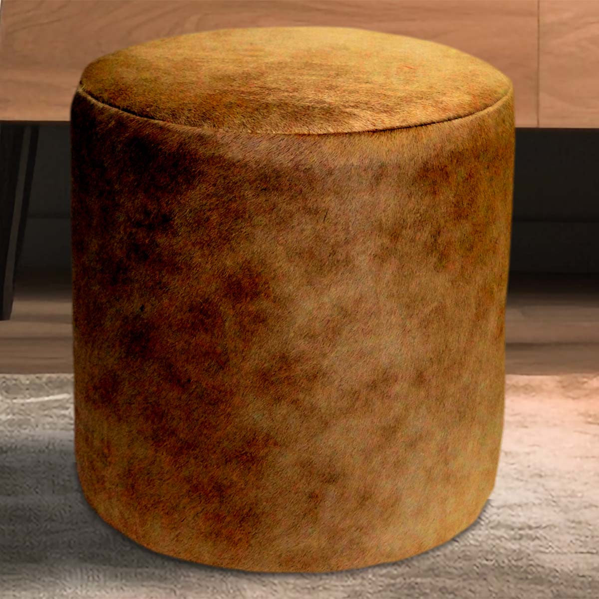 Brown Swiss Cowhide Round Pouf