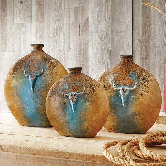 Turquoise Cattle Ranch Pottery Vases - Set of 3