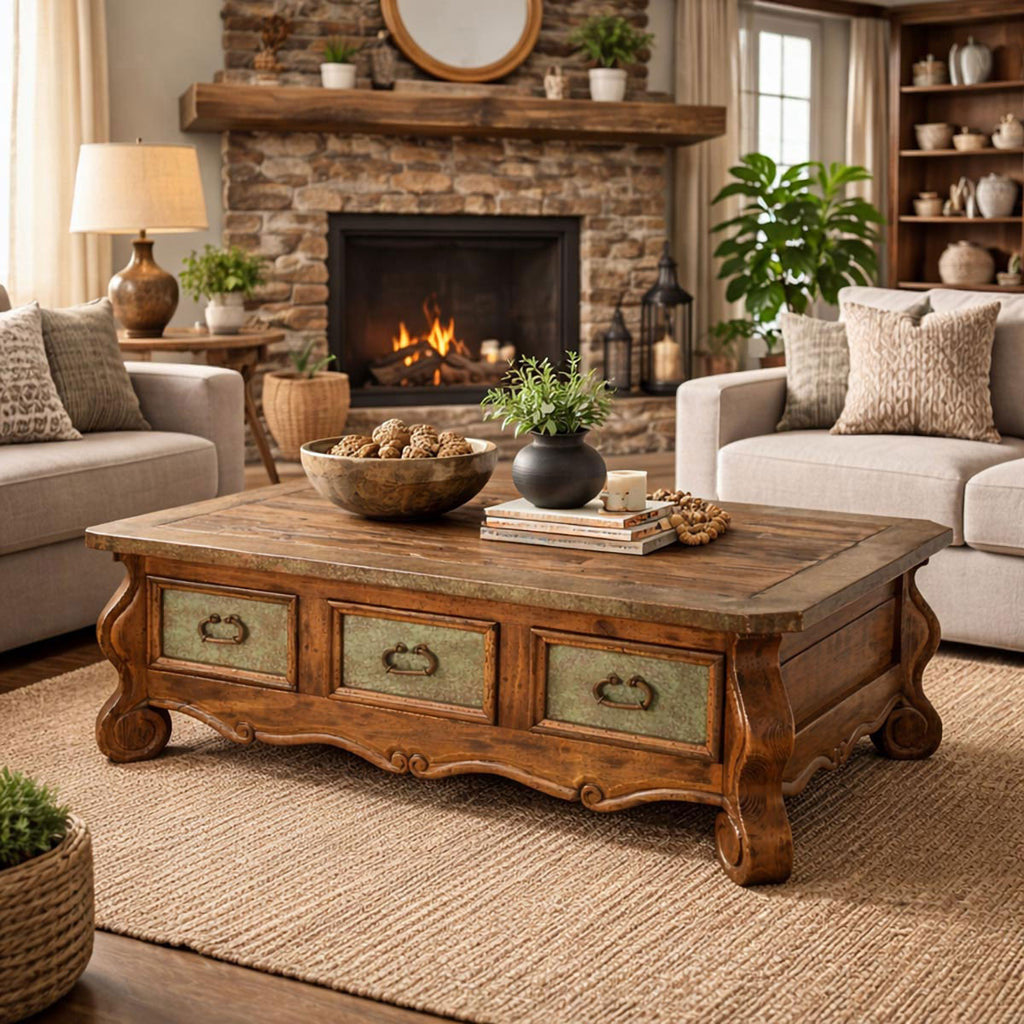 Gilcrease Copper & Wood Coffee Table