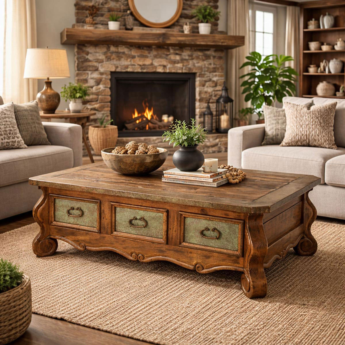 Gilcrease Copper & Wood Coffee Table