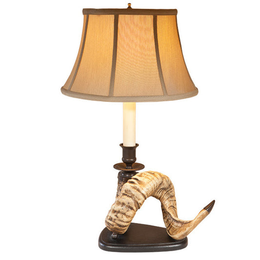 Right Facing Ram Horn Table Lamp with Linen Shade
