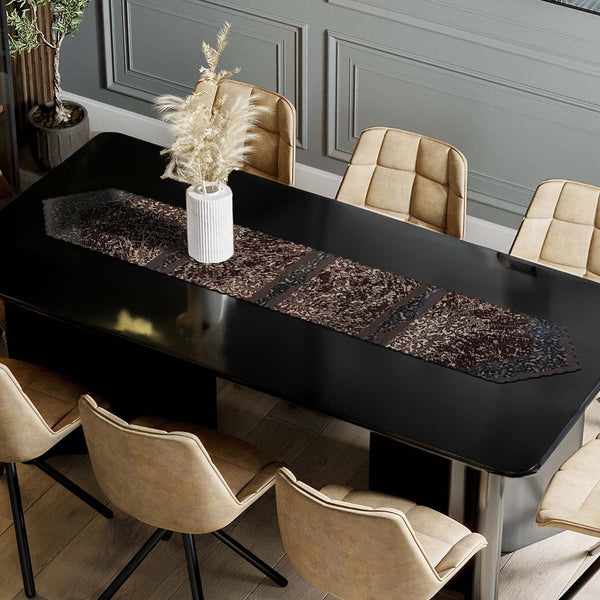 Dark Weathered Leather Embossed Table Runner - 120 Inch