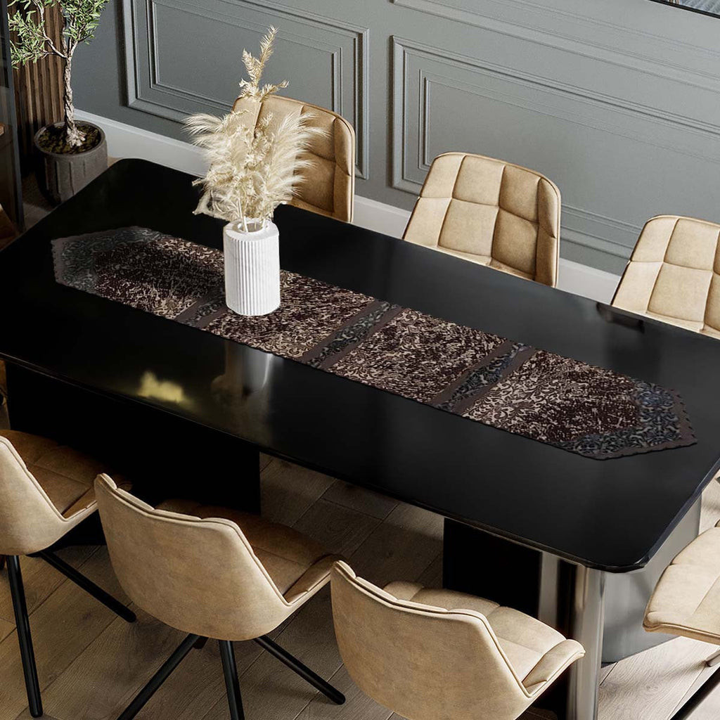 Dark Weathered Leather Embossed Table Runner - 120 Inch